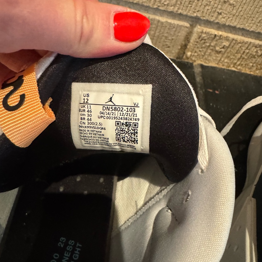 Jordans Men's White and Gray Athletic Sneakers with Orange Accent - Picture 6 of 6